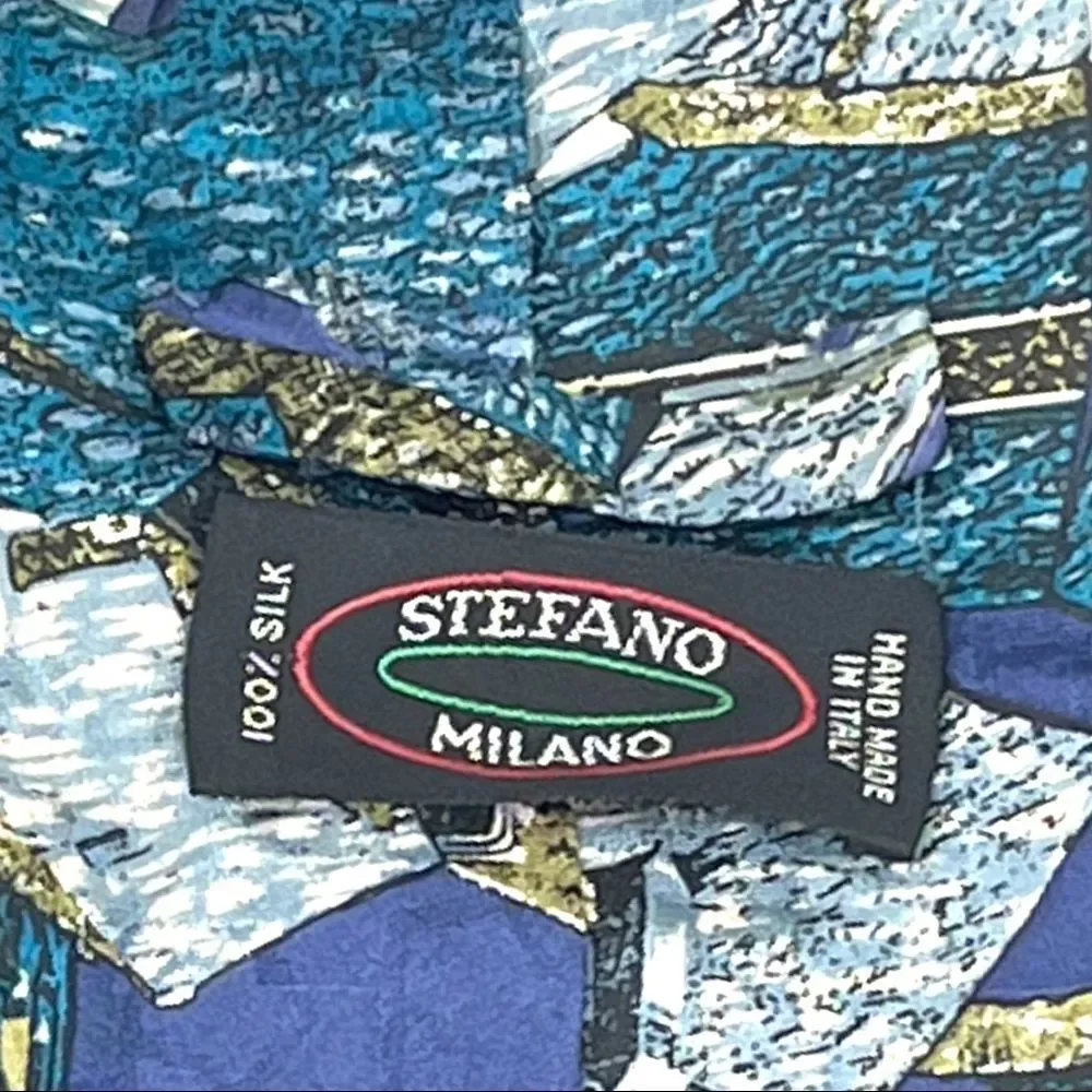Stefano Milano 100% Silk Tie Hand Made in Italy Unique Blue Design